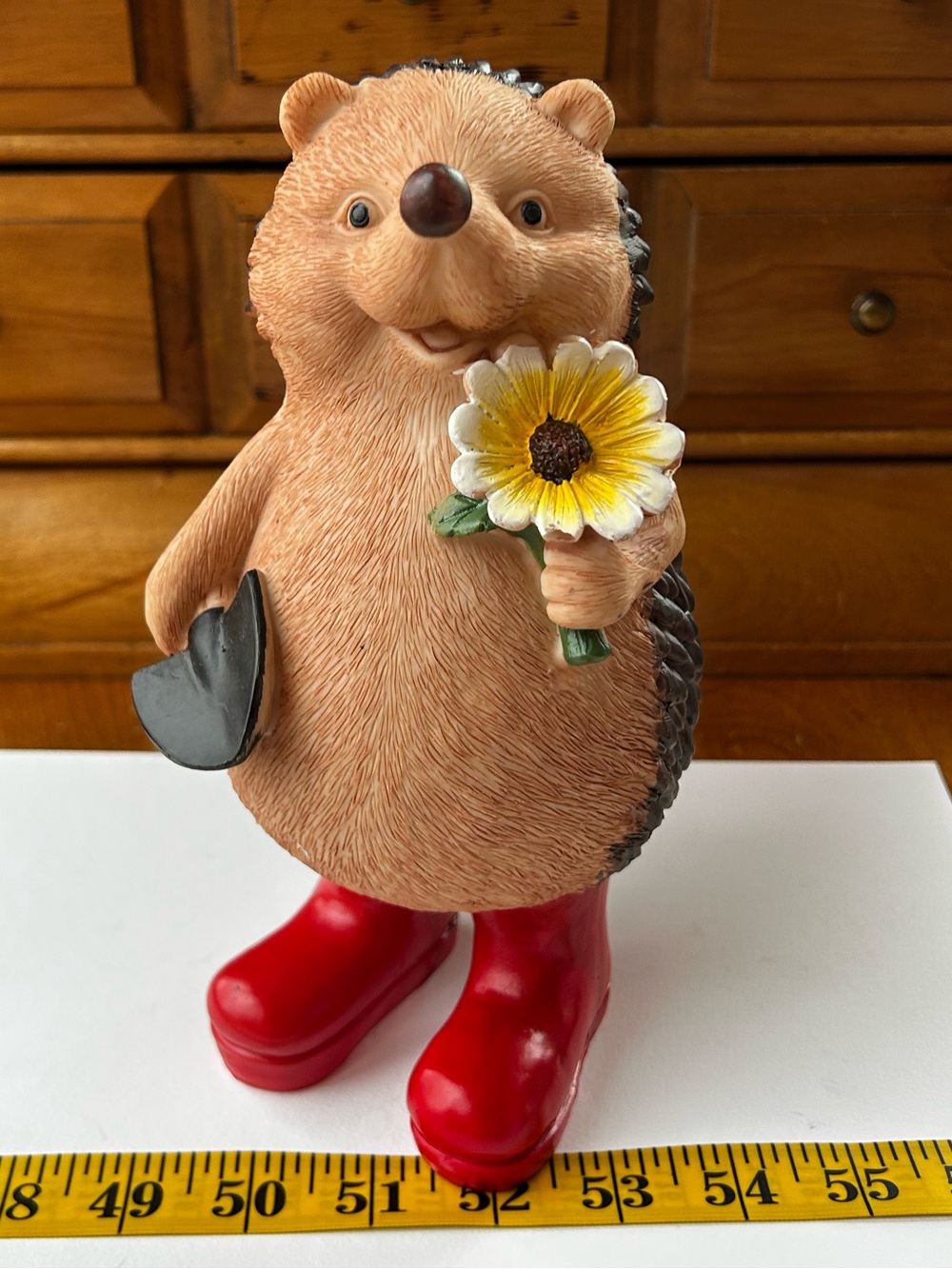 Adorable Brown Hedgehog Figurine with Red Boots and Flower